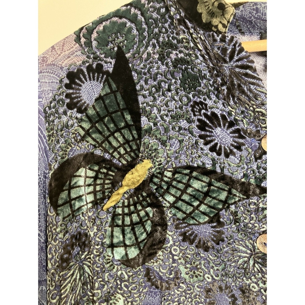 Citron Santa Monica Cardigan Duster Top Size XL Silk Blend Japanese Fans Velvet - Picture 4 of 7